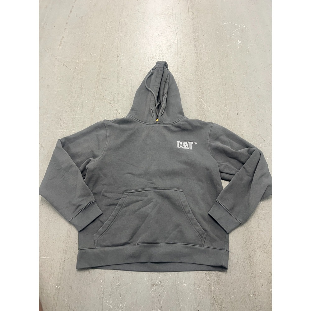 Caterpillar Hoodie Mens Large Gray Fleece Lined Embroidered Logo Kangaroo Pocket
